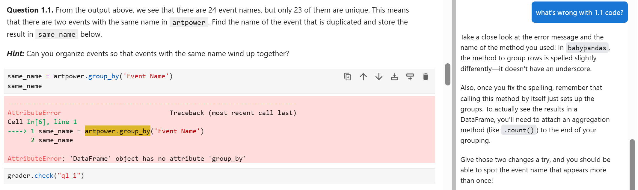 AI Tutor debugging example